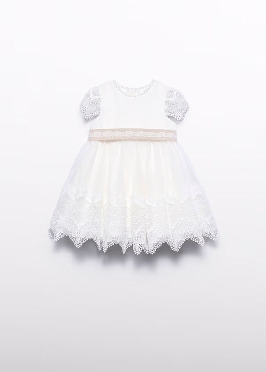 Vestido Tul Bordado Guipur Color Nata para Bebé