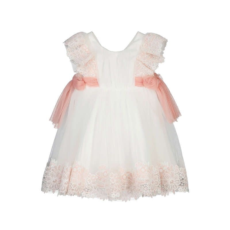Vestido  Guipur Color Nata Encaje Rosa para Bebé