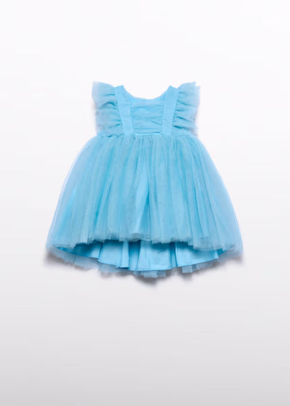Vestido Tul Volantes Azul Celeste