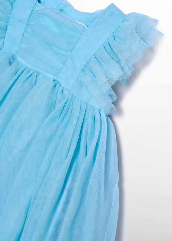 Vestido Tul Volantes Azul Celeste