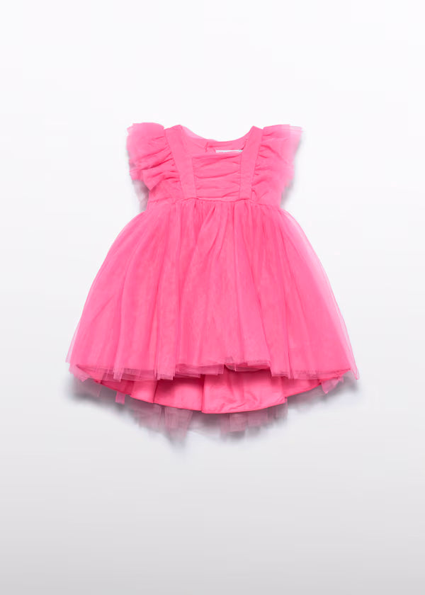 Vestido Tul Volantes Rosa Chicle