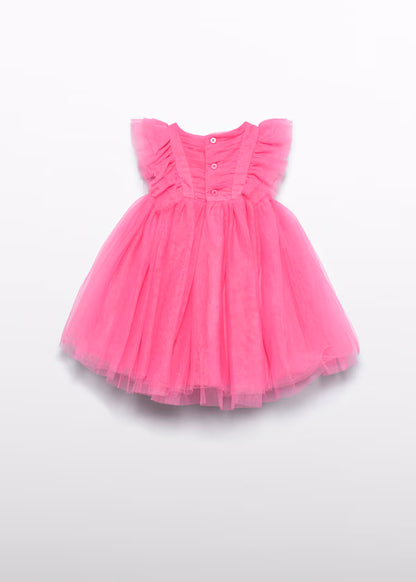 Vestido Tul Volantes Rosa Chicle