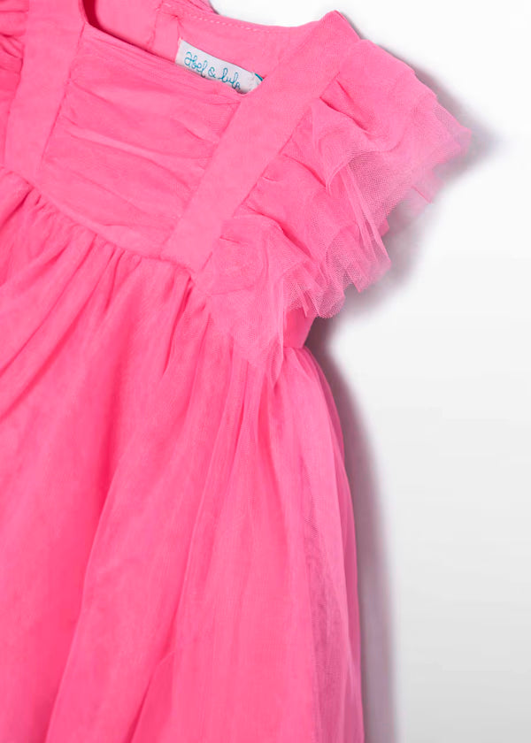 Vestido Tul Volantes Rosa Chicle