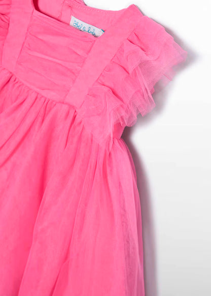 Vestido Tul Volantes Rosa Chicle