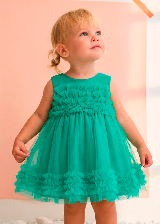 Vestido Tul Volantes Verde jade