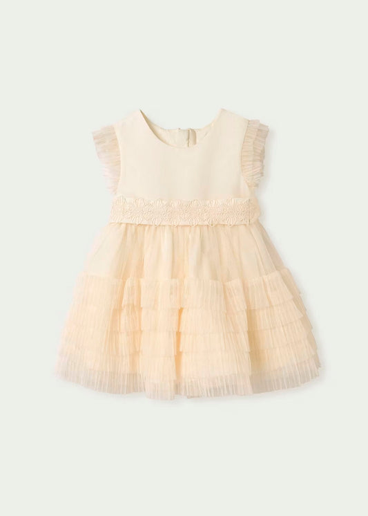 vestido olanes color crudo cinto guipur