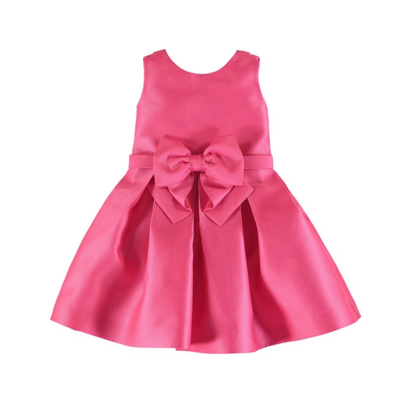 vestido fucsia jaquard con moño en cintura