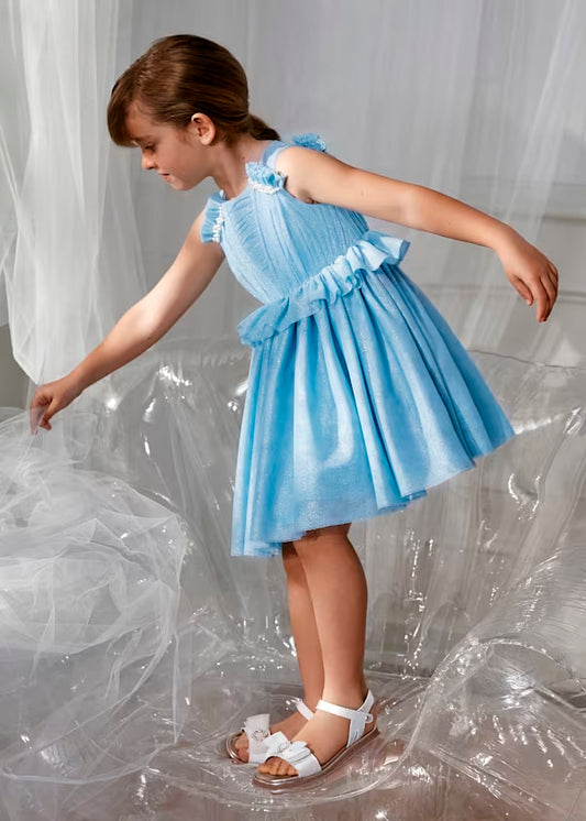 Vestido Tul Brillo Celeste