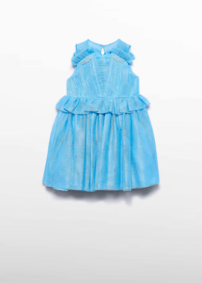 Vestido Tul Brillo Celeste