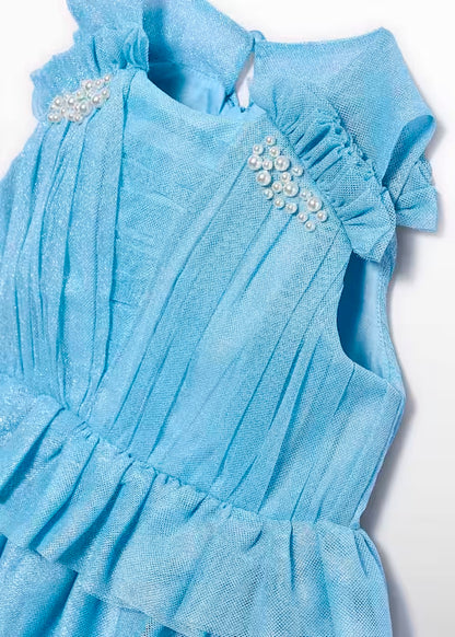 Vestido Tul Brillo Celeste