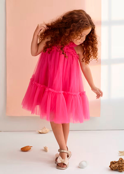 Vestido Tul Volantes Fucsia
