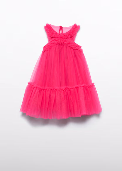 Vestido Tul Volantes Fucsia