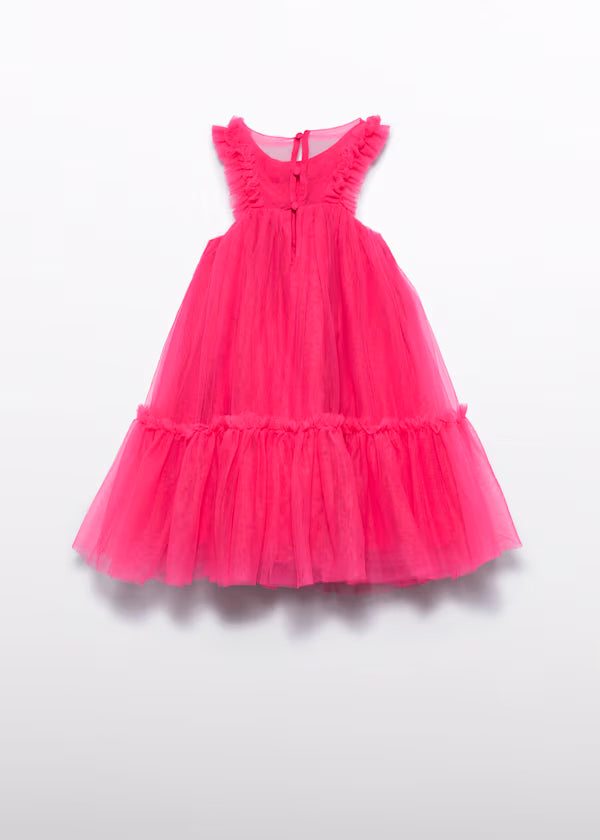 Vestido Tul Volantes Fucsia