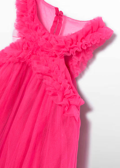 Vestido Tul Volantes Fucsia