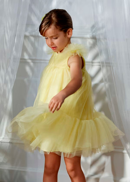Vestido Tul Volantes Amarillo