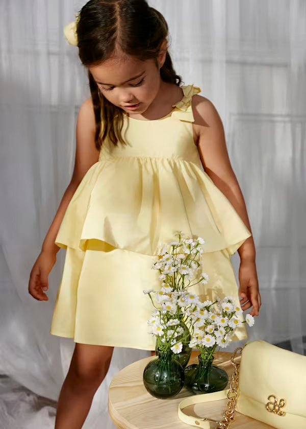Vestido Tafetan Volantes Amarillo