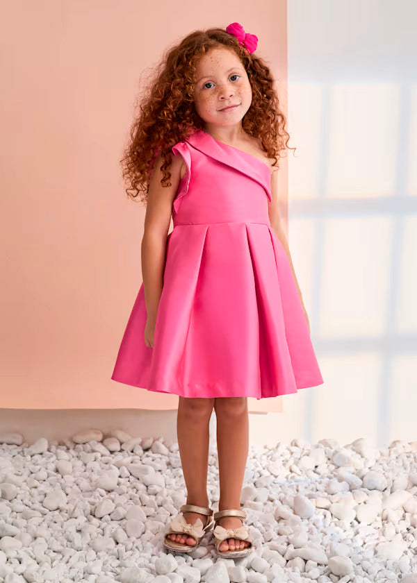Vestido Mikado Asimétrico Rosa Chicle