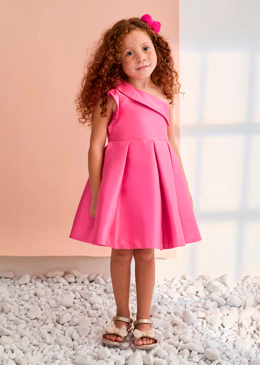 Vestido Mikado Asimétrico Rosa Chicle