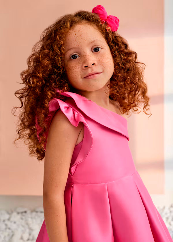 Vestido Mikado Asimétrico Rosa Chicle