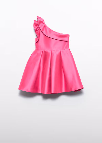 Vestido Mikado Asimétrico Rosa Chicle