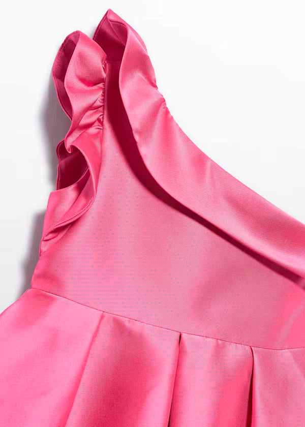 Vestido Mikado Asimétrico Rosa Chicle