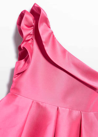 Vestido Mikado Asimétrico Rosa Chicle