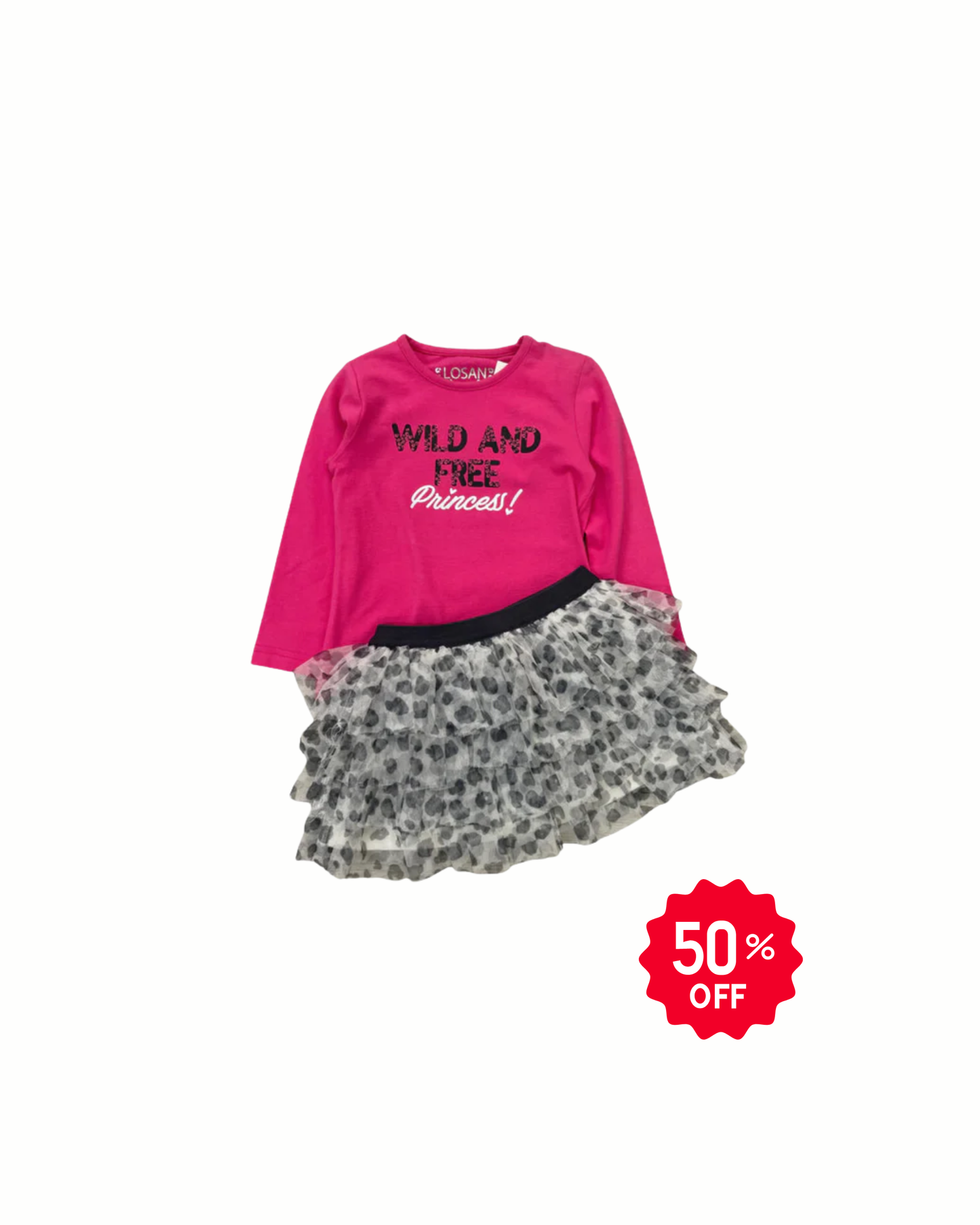 Set blusa fucsia princess falda olanes corazón