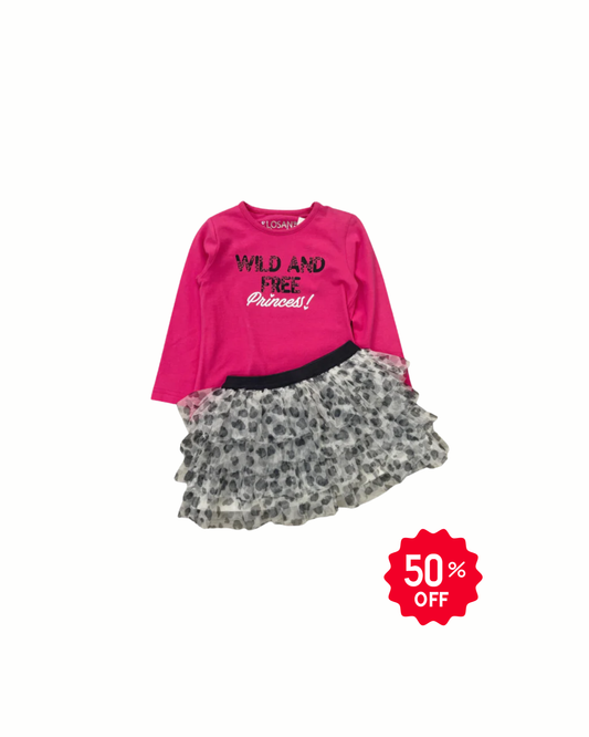 Set blusa fucsia princess falda olanes corazón