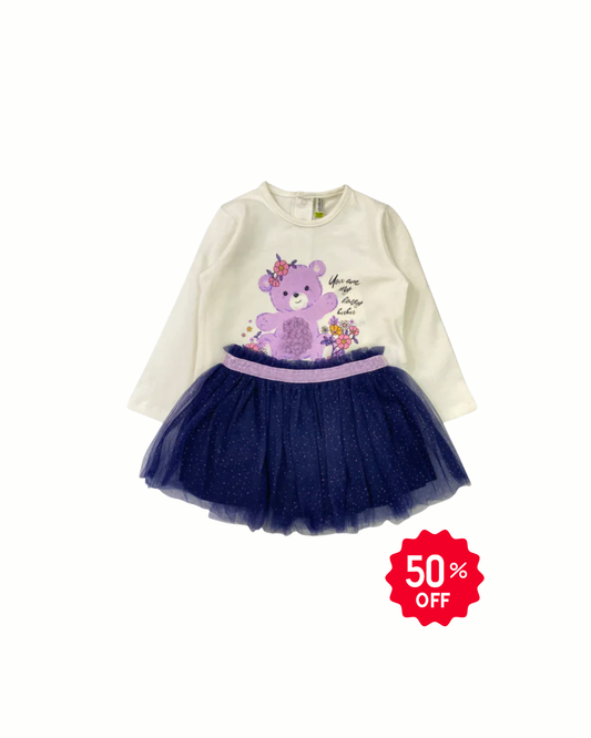 Set niña blusa osita y falda tul marino
