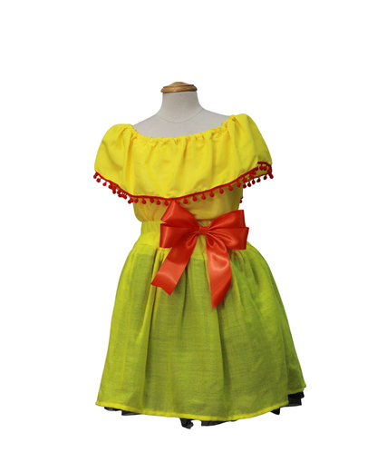 SET PATRIO TUTU CON BLUSA CAMPESINA AMARILLA POMPON ROJO, FALDA AMARILLO CAMBAYA