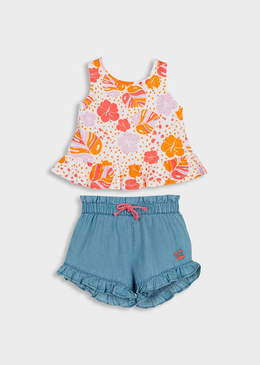 set blusa flores short denim