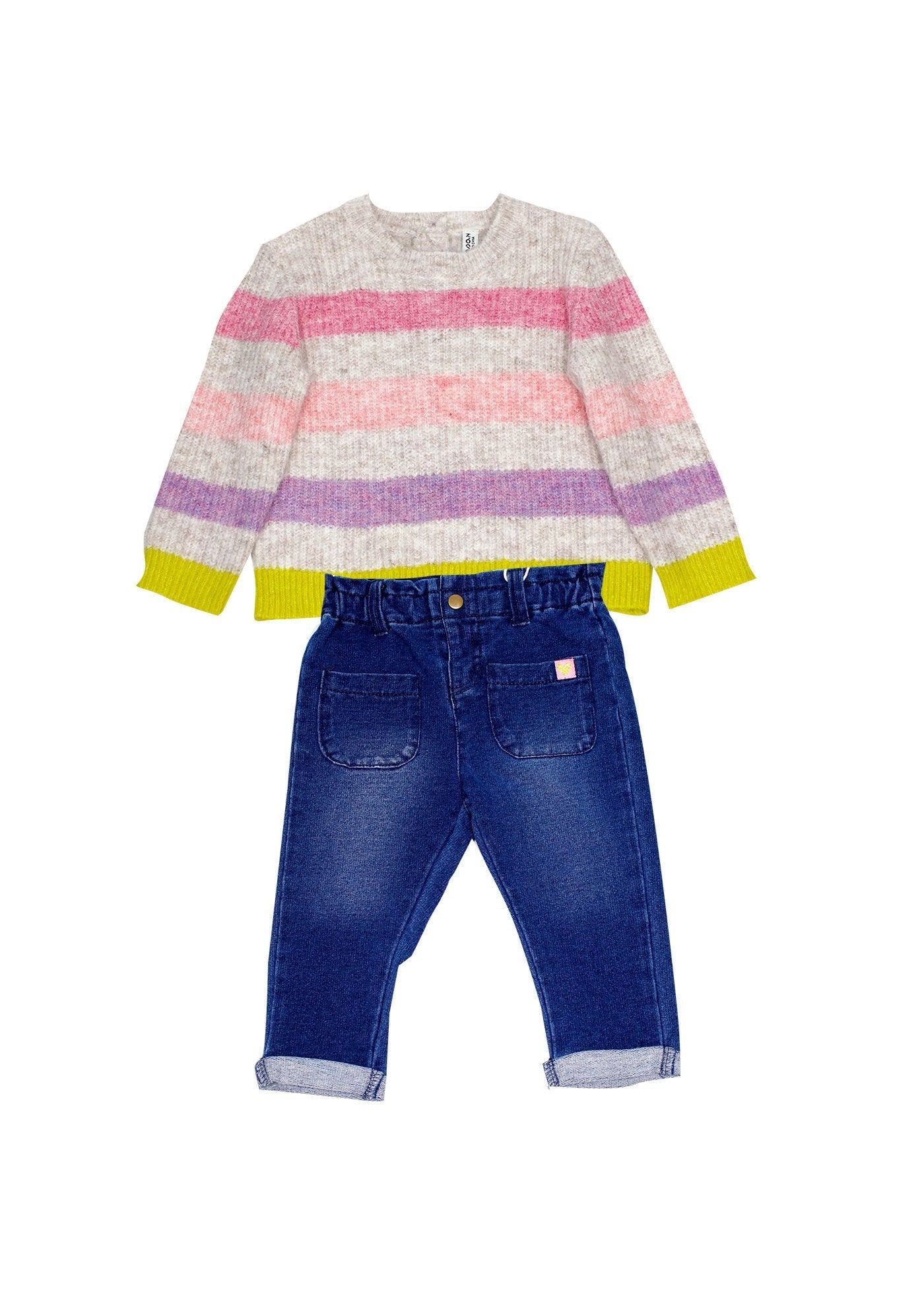 set jersey rayas crudo y pantalón denim para bebe, losan