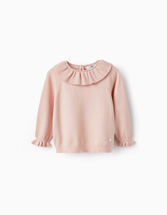 sudadera de punto con volantes en cuello y brazos