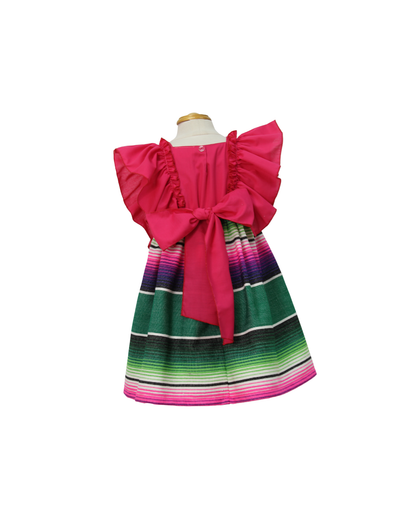 VESTIDO ADELITA TIPICO PATRIO SALTILLO PETO ROSA MEXICANO