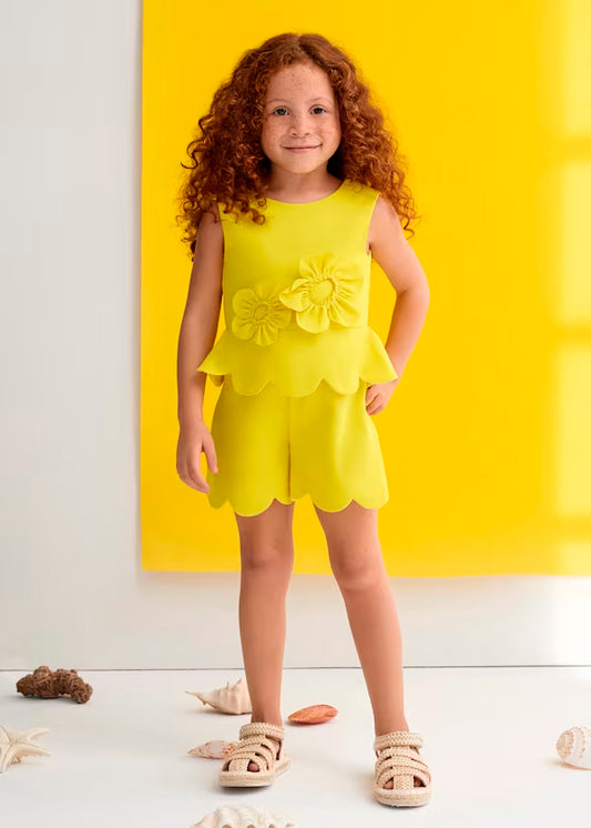 Mono Corto Crepe Flores 3d Color Limón