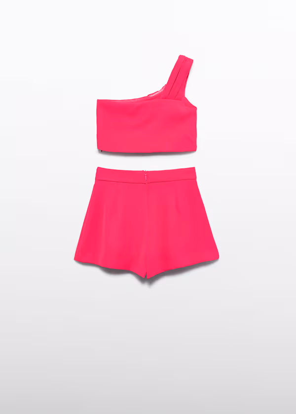 Conjunto Bermuda Asimétrico Crepe Rosa Fucsia