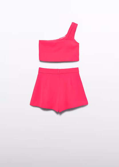 Conjunto Bermuda Asimétrico Crepe Rosa Fucsia