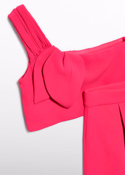 Conjunto Bermuda Asimétrico Crepe Rosa Fucsia