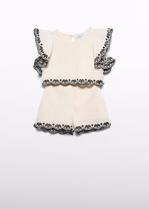 Conjunto Bermuda rema Bordado Ondas Detallas Negro