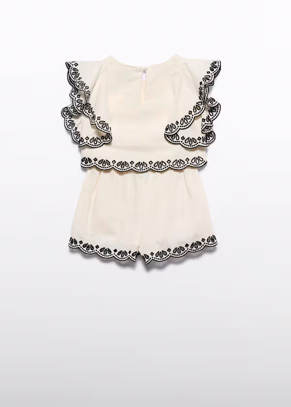 Conjunto Bermuda rema Bordado Ondas Detallas Negro