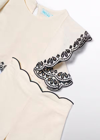 Conjunto Bermuda rema Bordado Ondas Detallas Negro