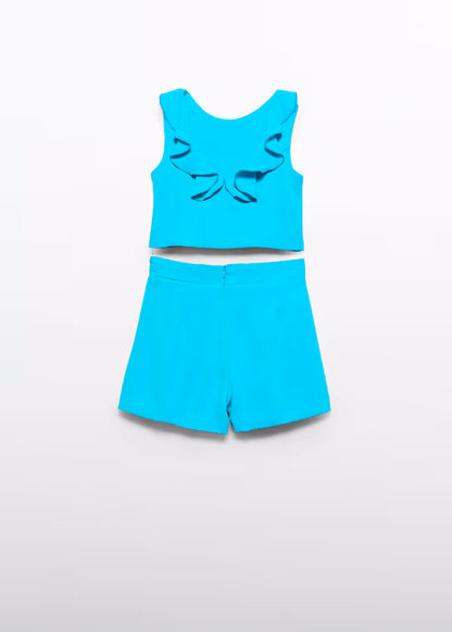 Conjunto Bermuda Crepe Volante color turquesa