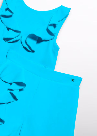 Conjunto Bermuda Crepe Volante color turquesa
