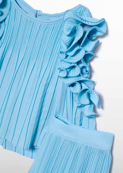Conjunto Pantalón Gasa Plisada Azul Celeste
