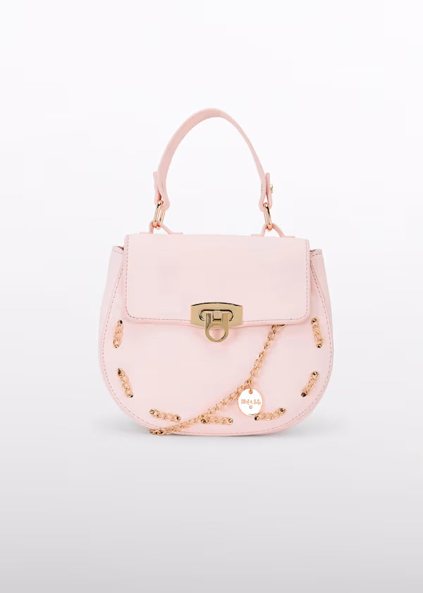 bolso rosa peonia, detalle dorado