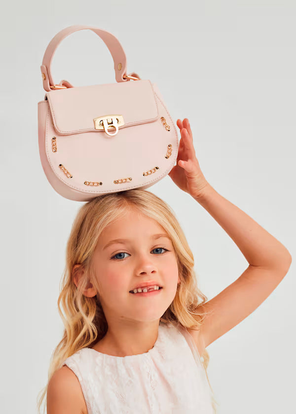 bolso rosa peonia, detalle dorado