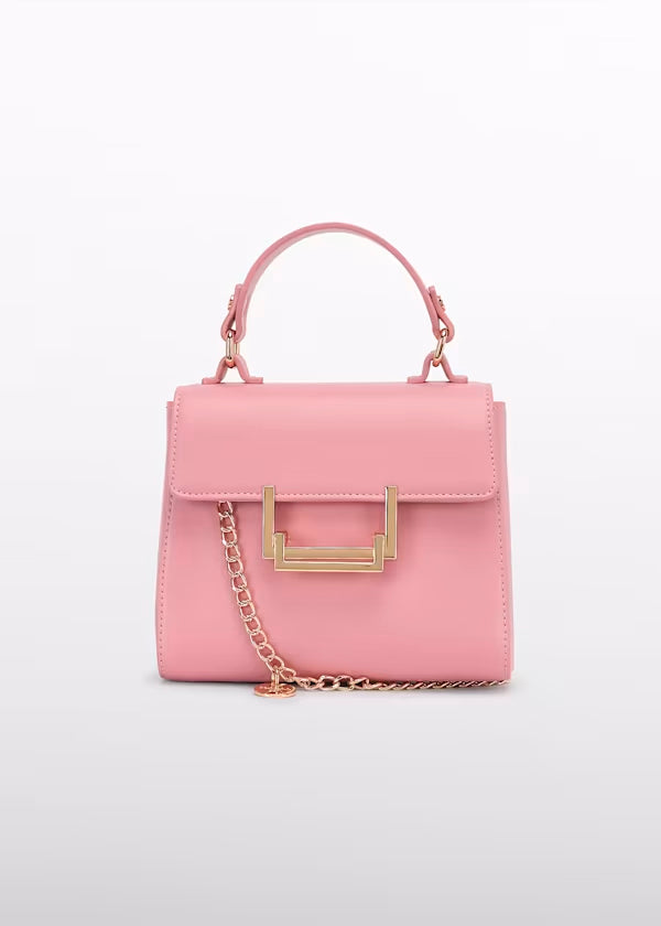 Bolso Solapa Color Rosa, hebilla dorada