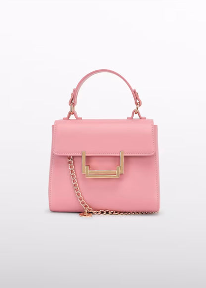Bolso Solapa Color Rosa, hebilla dorada