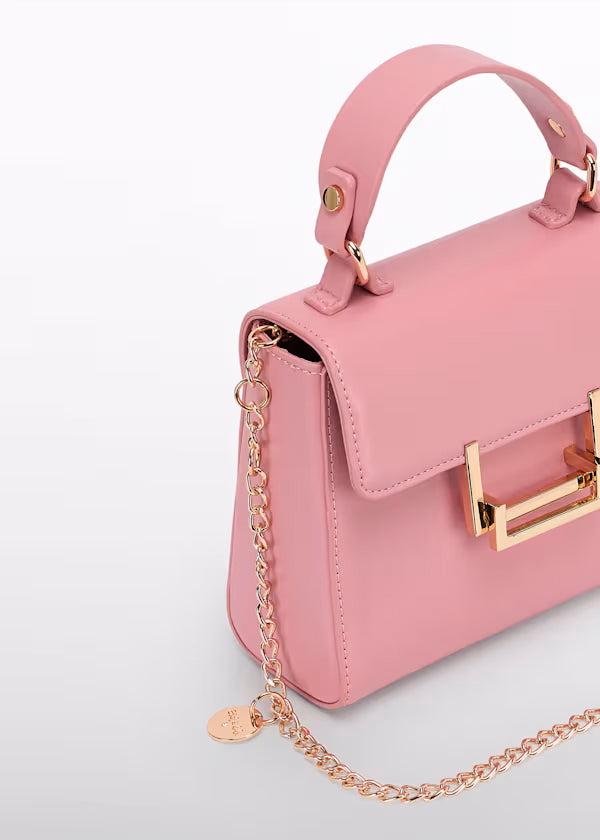 Bolso Solapa Color Rosa, hebilla dorada