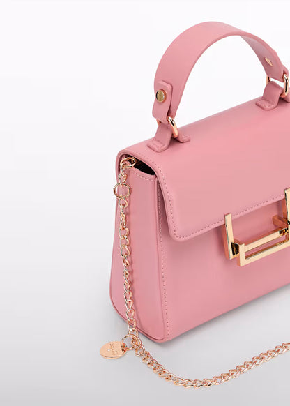 Bolso Solapa Color Rosa, hebilla dorada